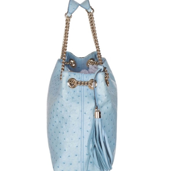 SOLD - Gucci Soho Blue Ostrich Leather Shoulder Bag - Picture 4 of 7